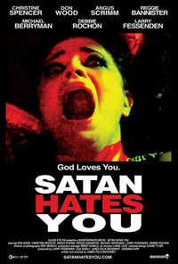 Satan Hates You Movie Poster Print featuring dark humor and horror themes.