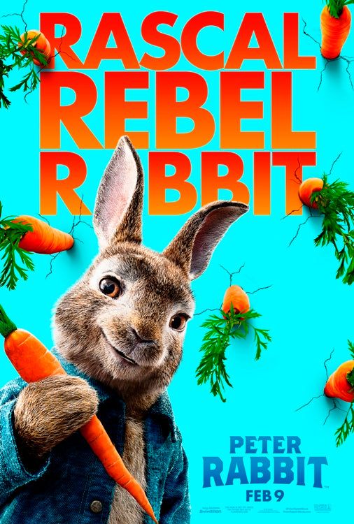 Peter Rabbit Movie Poster Print featuring vibrant colors and whimsical imagery.