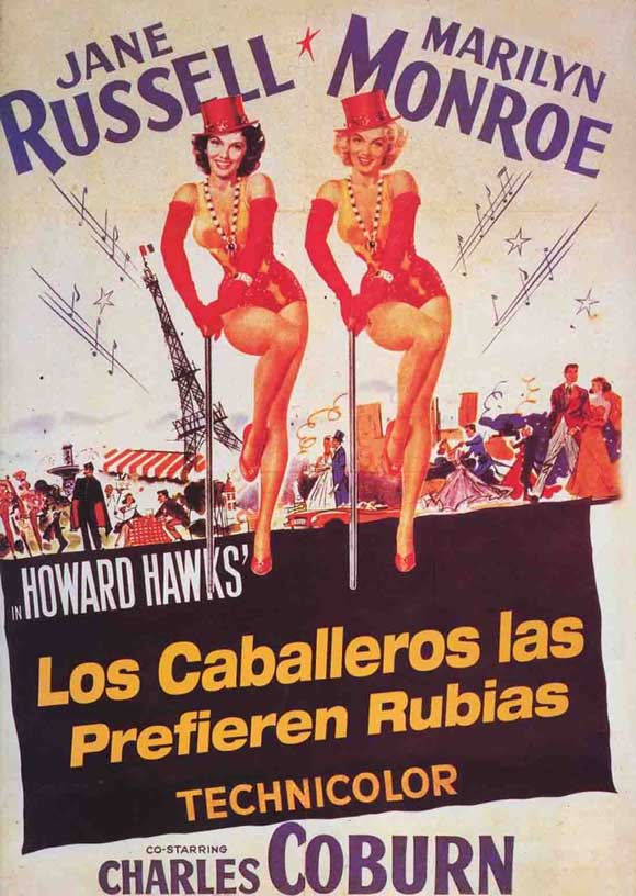 Gentlemen Prefer Blondes Movie Poster Print featuring classic film glamour.
