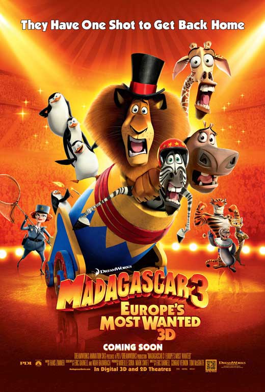 Madagascar 3 Movie Poster Print featuring vibrant characters and adventure.