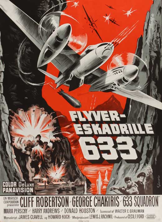 633 Squadron Movie Poster Print featuring dramatic aviation imagery.