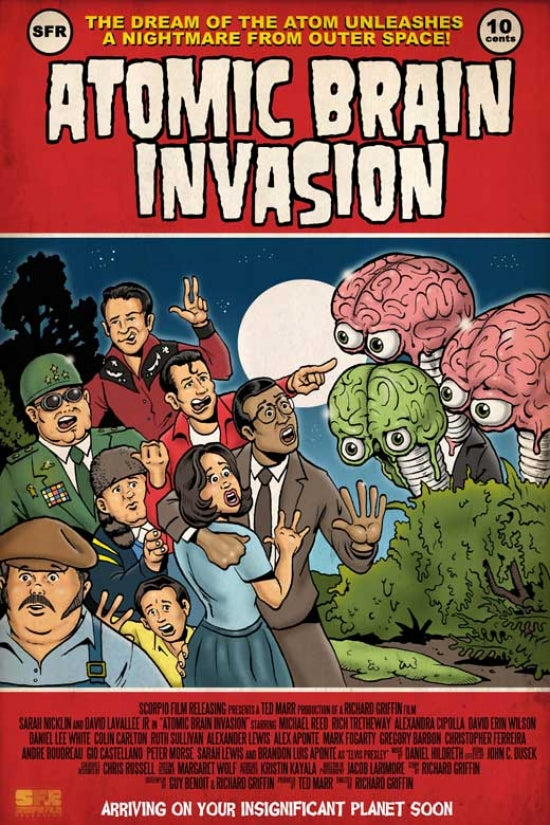 Atomic Brain Invasion Movie Poster Print showcasing vintage sci-fi art.