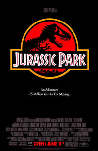 Jurassic Park Movie Poster Print featuring iconic dinosaurs and landscapes.