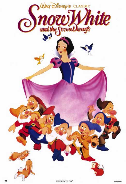 Snow White and the Seven Dwarfs Movie Poster Print featuring vibrant Disney characters.