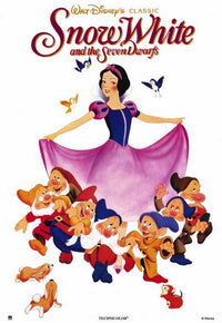 Snow White and the Seven Dwarfs Movie Poster Print featuring vibrant Disney characters.
