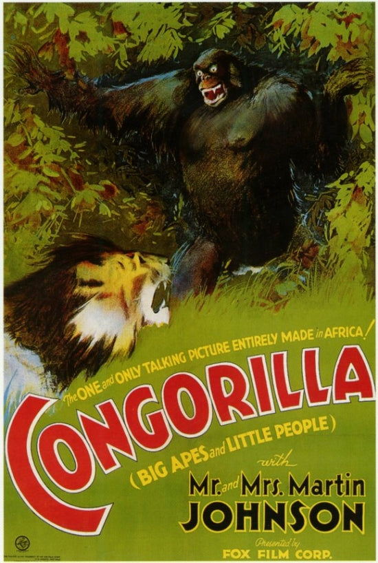 Congorilla Movie Poster featuring big apes and little people in vibrant colors.