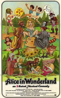Alice in Wonderland movie poster print featuring whimsical imagery.