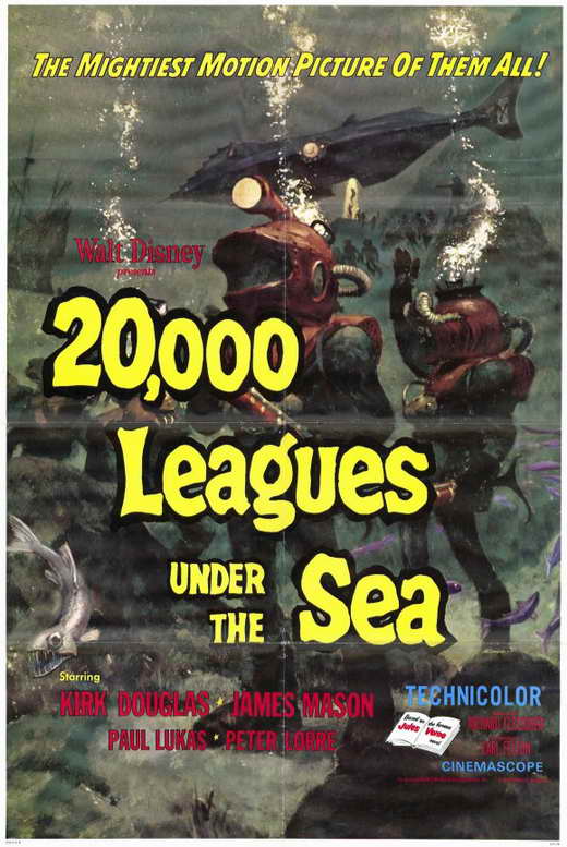 20,000 Leagues Under the Sea Movie Poster Print featuring underwater adventure.