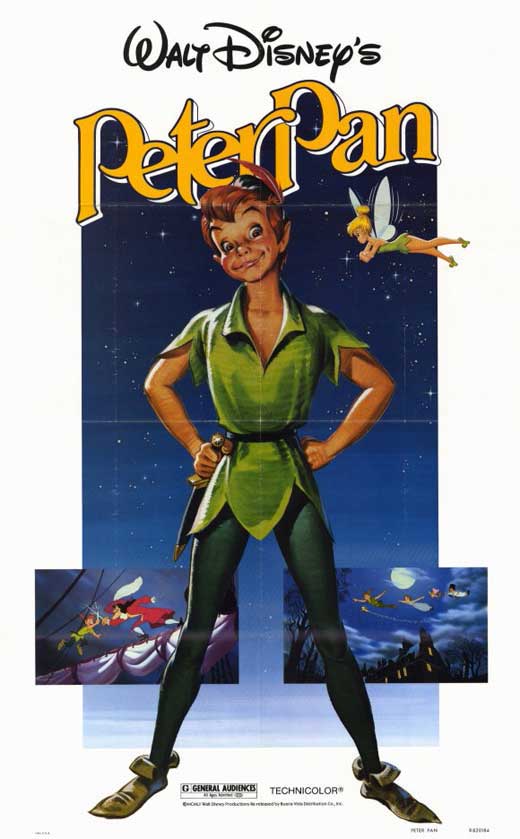 Peter Pan Movie Poster Print featuring vibrant colors and whimsical design.