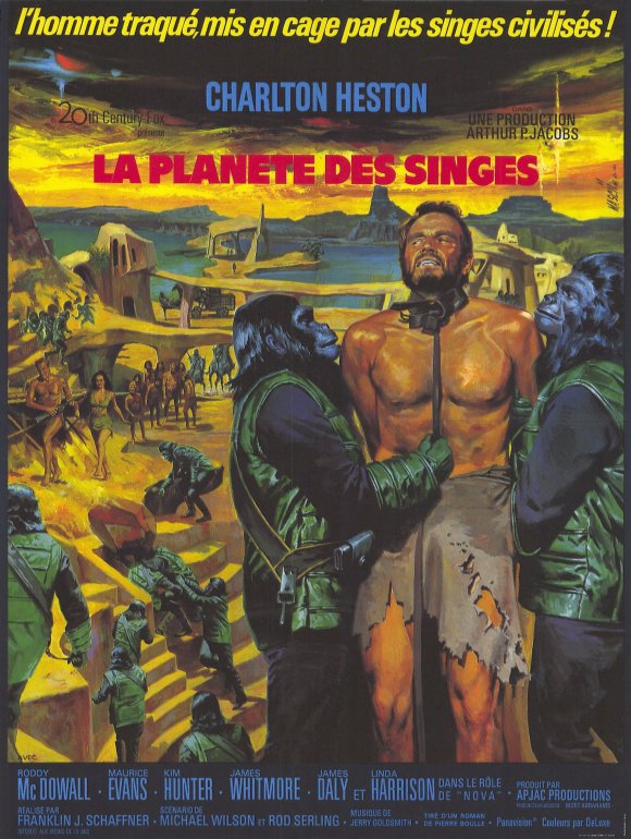 Planet of the Apes Movie Poster Print featuring iconic scenes and characters.