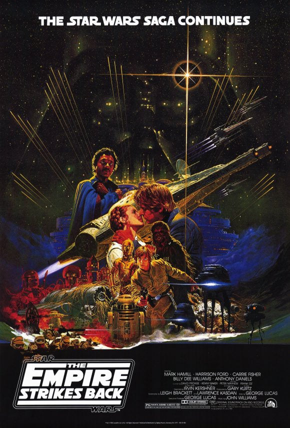 The Empire Strikes Back Movie Poster Print featuring iconic Star Wars imagery.