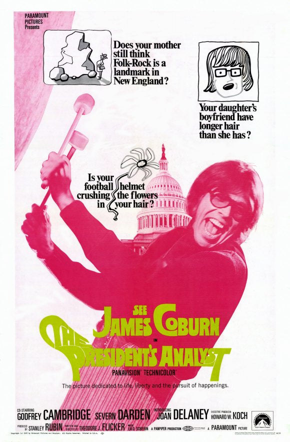 Movie poster print of The President's Analyst, colorful artwork