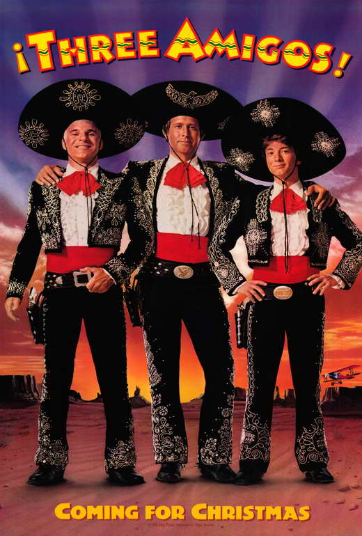 Three Amigos Movie Poster Print showcasing iconic comedy characters.