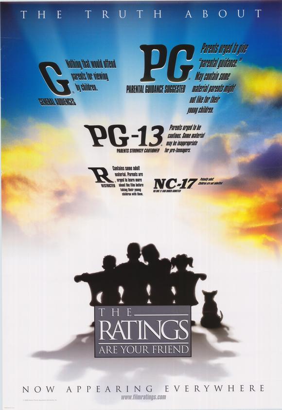 Film Ratings Movie Poster Print showcasing iconic film symbols and ratings.