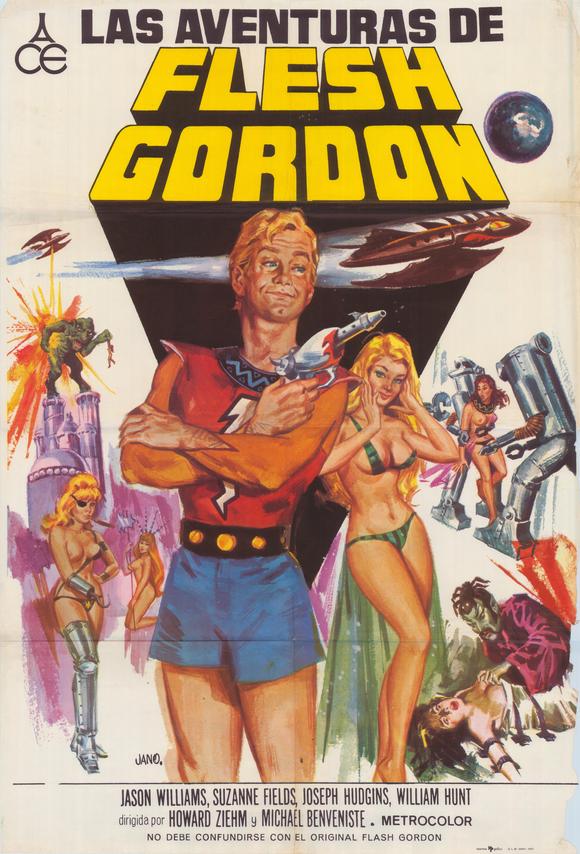 Flesh Gordon Movie Poster Print featuring vibrant colors and whimsical design.