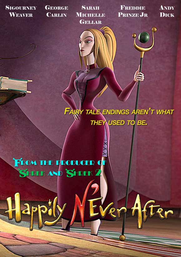 Happily N'Ever After Movie Poster Print featuring vibrant colors and whimsical design.