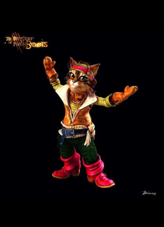 The True Story of Puss'N Boots Movie Poster Print featuring vibrant colors and whimsical design.
