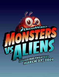 Monsters vs. Aliens Movie Poster Print featuring colorful characters and dynamic design.