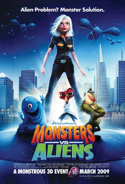 Monsters vs. Aliens Movie Poster Print featuring colorful characters.