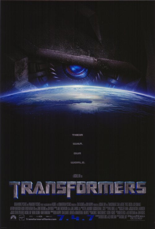 Transformers Movie Poster Print featuring iconic characters from the film.