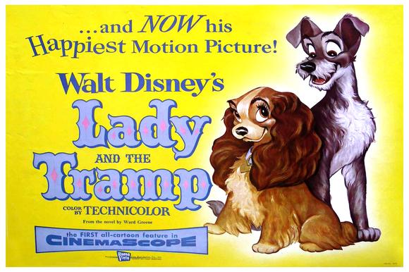Lady and the Tramp Movie Poster Print featuring beloved Disney characters.