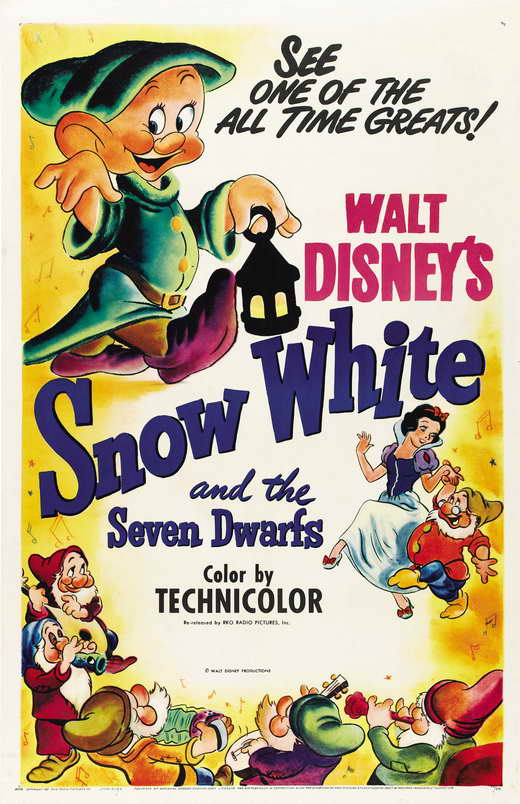 Snow White and the Seven Dwarfs Movie Poster Print featuring Disney characters.