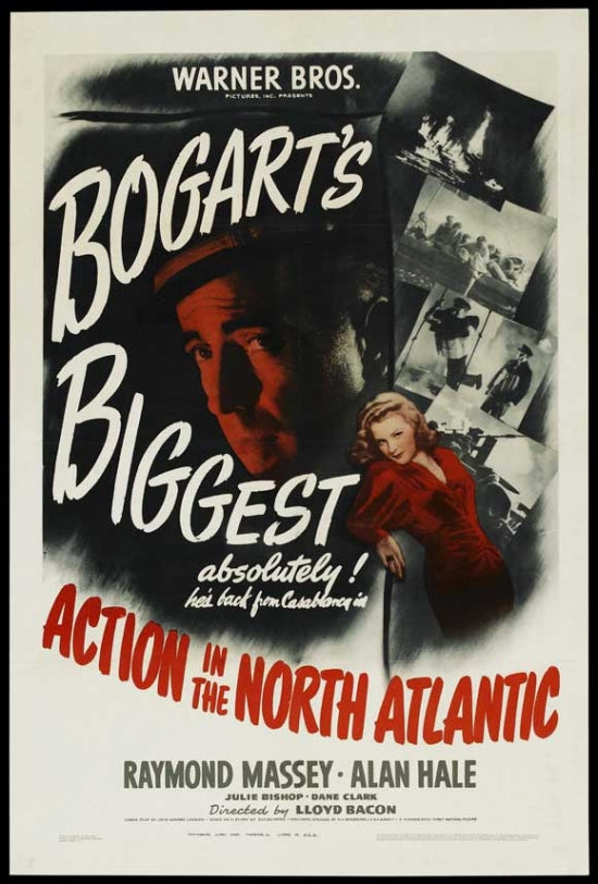 Action in the North Atlantic Movie Poster Print featuring naval warfare imagery.