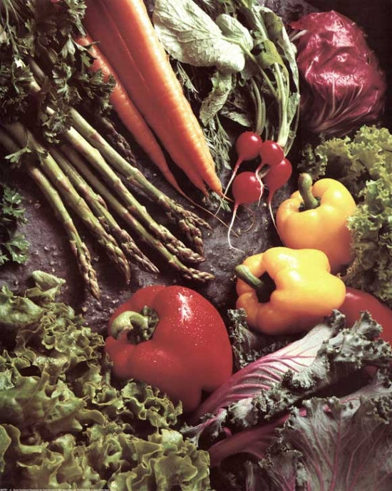 Vibrant Assorted Peppers Vegetable Movie Poster for kitchen decor.
