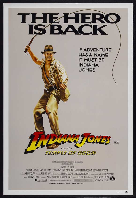 Indiana Jones and the Temple of Doom Movie Poster Print featuring vibrant artwork.
