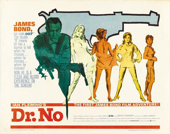 Dr. No Movie Poster Print featuring iconic James Bond design.