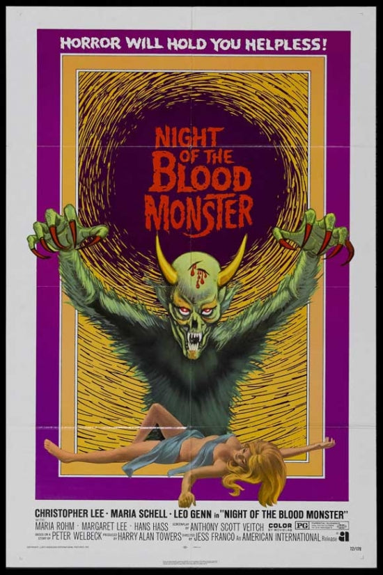 Night of the Blood Monster Movie Poster Print featuring chilling horror visuals.
