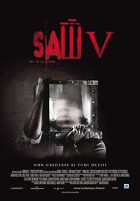 Saw V Movie Poster Print featuring iconic horror imagery.