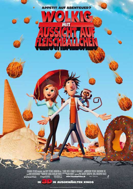 Cloudy with a Chance of Meatballs Movie Poster Print featuring colorful food imagery.