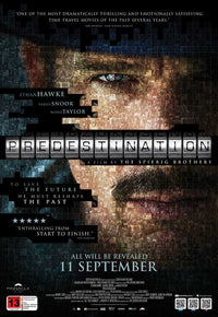 Predestination Movie Poster Print showcasing captivating sci-fi artwork.