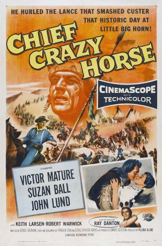 Chief Crazy Horse movie poster print featuring a vibrant depiction of a legendary warrior.