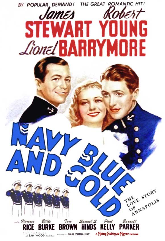 Navy Blue and Gold Movie Poster Print, elegant design for home decor.