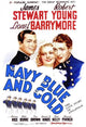 Navy Blue and Gold Movie Poster Print, elegant design for home decor.