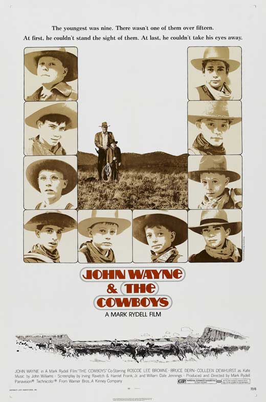 The Cowboys Movie Poster Print featuring classic western imagery.