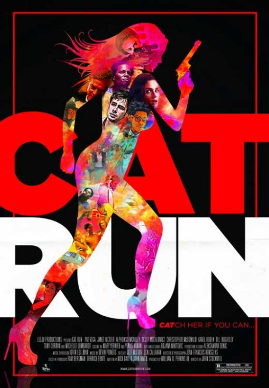 Cat Run Movie Poster Print showcasing vibrant colors and playful design.