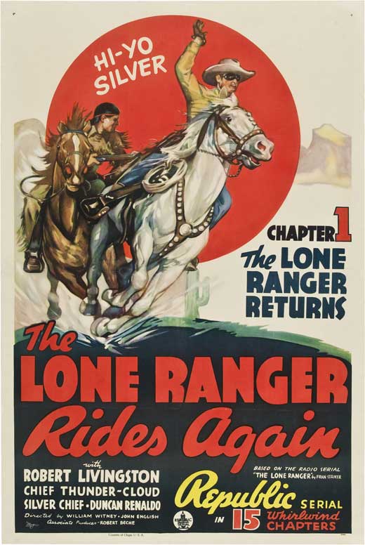 The Lone Ranger Rides Again Movie Poster Print featuring iconic Western hero.