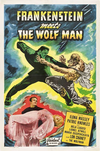 Frankenstein Meets the Wolfman Movie Poster Print featuring classic horror artwork.