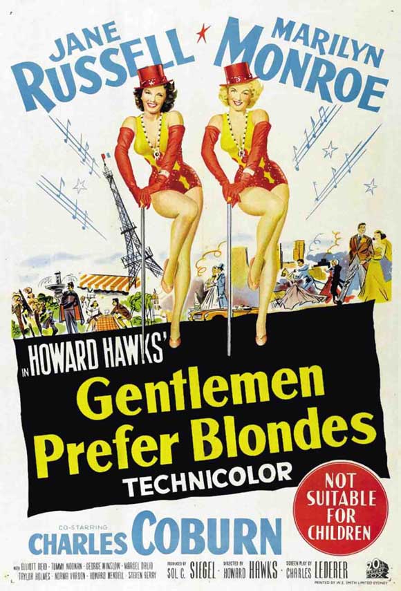 Gentlemen Prefer Blondes Movie Poster Print featuring Marilyn Monroe and Jane Russell.