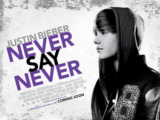 Justin Bieber: Never Say Never Movie Poster Print showcasing vibrant imagery from the film.