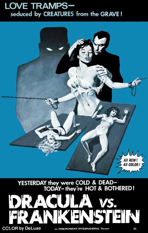 Dracula vs. Frankenstein Movie Poster Print featuring classic horror imagery.