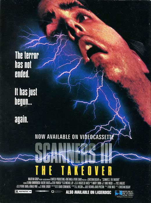 Scanners 3 Movie Poster Print showcasing intense horror visuals