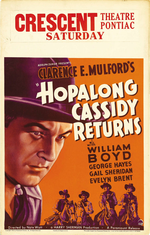 Hopalong Cassidy Returns Movie Poster Print displaying classic Western film art.