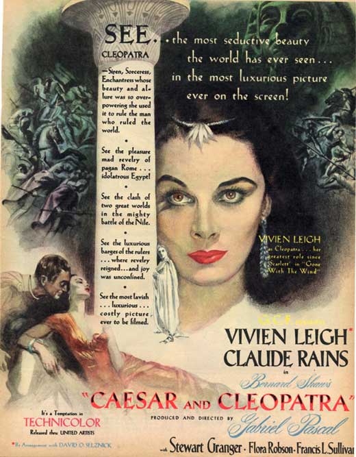 Caesar and Cleopatra Movie Poster Print showcasing ancient romance.
