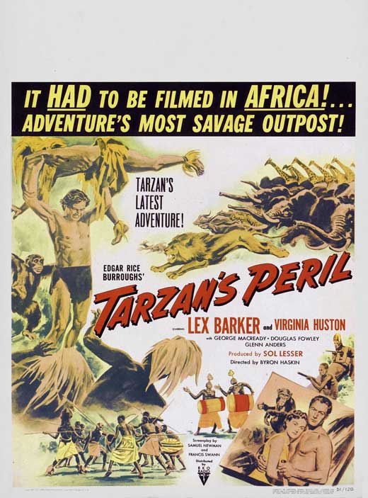 Tarzan's Peril Movie Poster Print showcasing a classic adventure film.