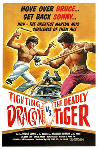 The Fighting Dragon vs. Deadly Tiger Movie Poster showcasing an epic battle scene.