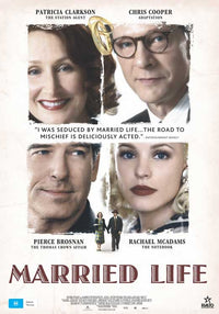 Married Life Movie Poster Print showcasing romantic imagery and vibrant colors.